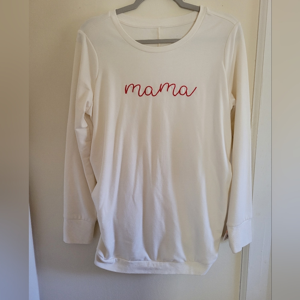 Isabel Maternity Cream Mama Spellout Cozy Holiday Pregnancy Sweater Top Small